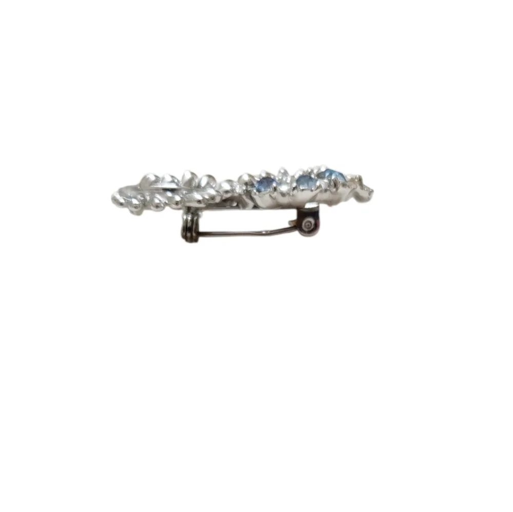 Vintage Elegant‎ Silver and Blue Double Flower Floral Womens Rhinestone Brooch